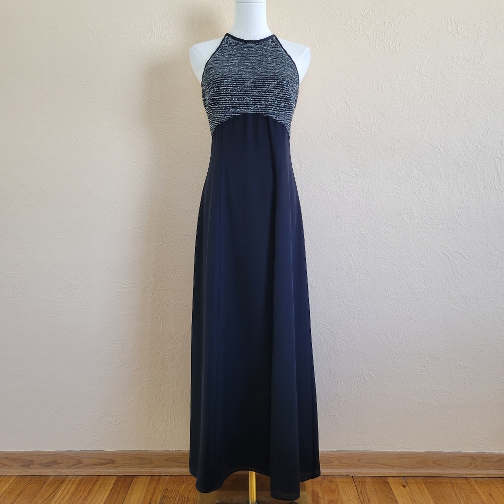 Jessica Howard | 80s Vintage Metallic Halter Evening Gown